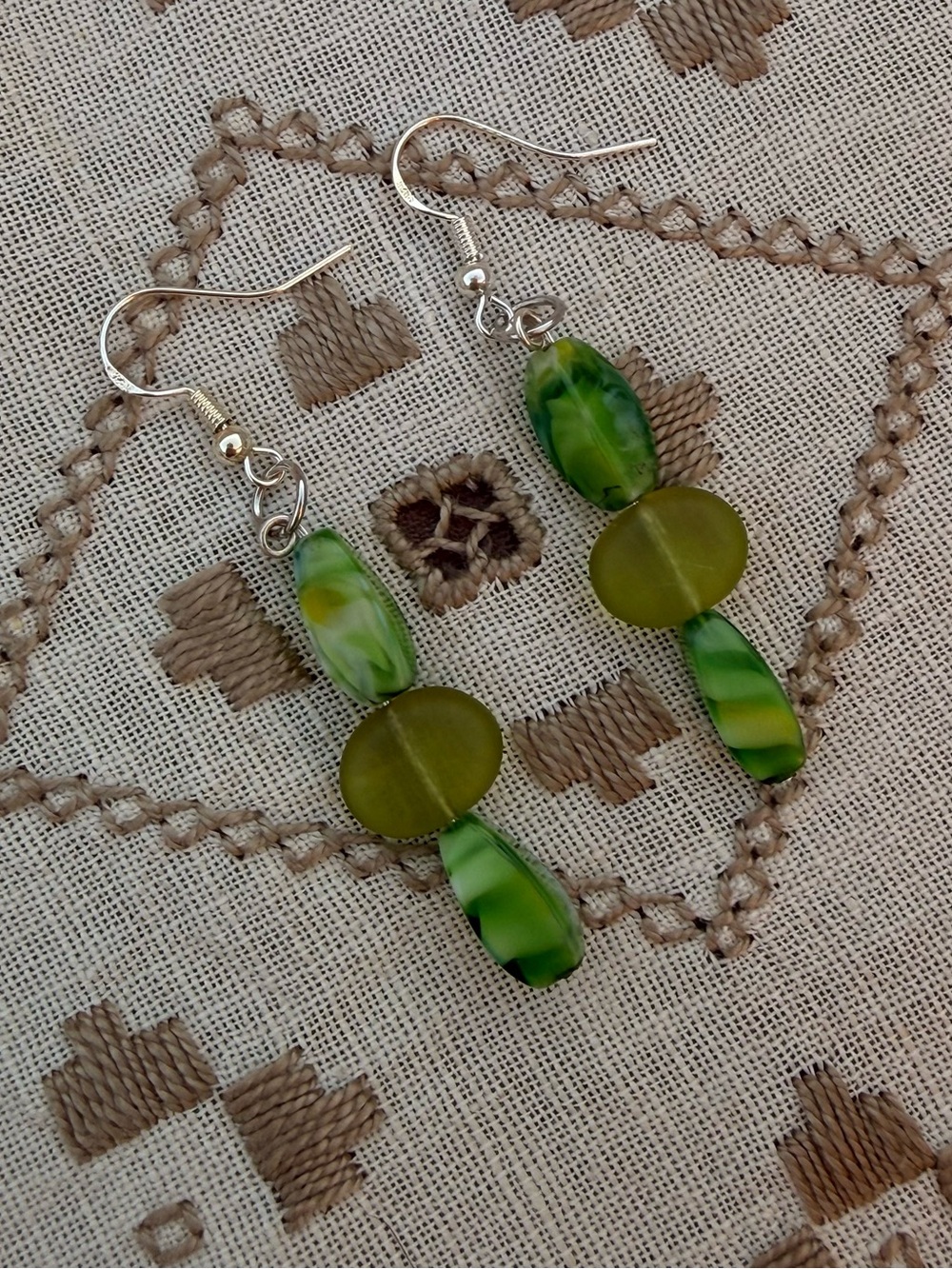 Handmade Green Glass Bead Dangle Earrings - Women Jewelry